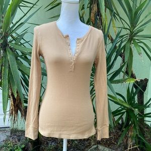 Camel Tan Henley Thermal Long Sleeve